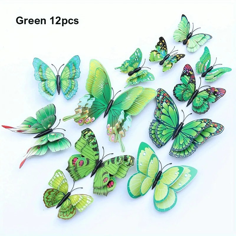 12pc 3D Butterfly Wall Decor Stickers DIY Magnetic Decals Room Party Decorations