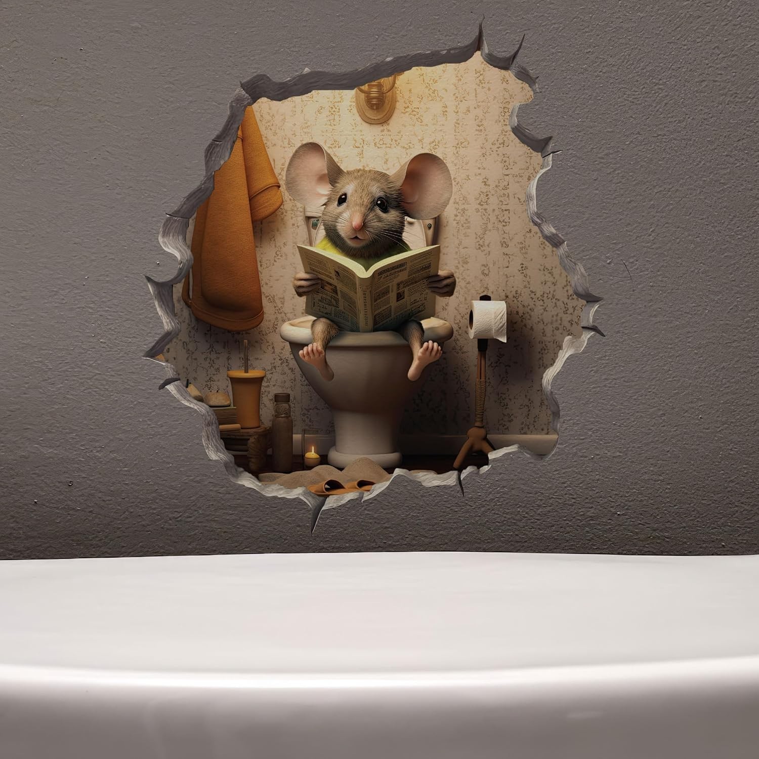 3D Mouse Sitting on Toilet Decal – Funny Wall Sticker for Kids' Rooms