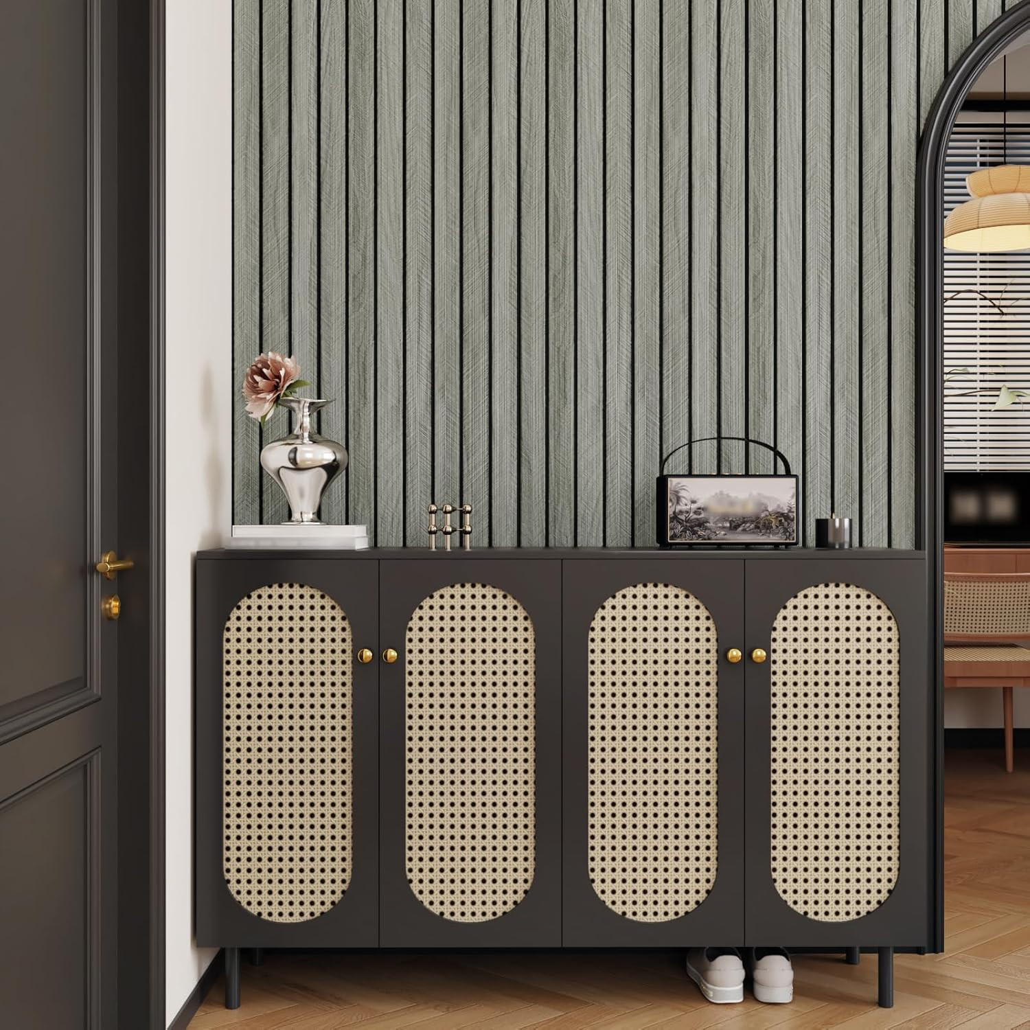 Grey Wood Wall Slat Panels Peel and Stick 3D Fluted Wood Panels for Interior Wal