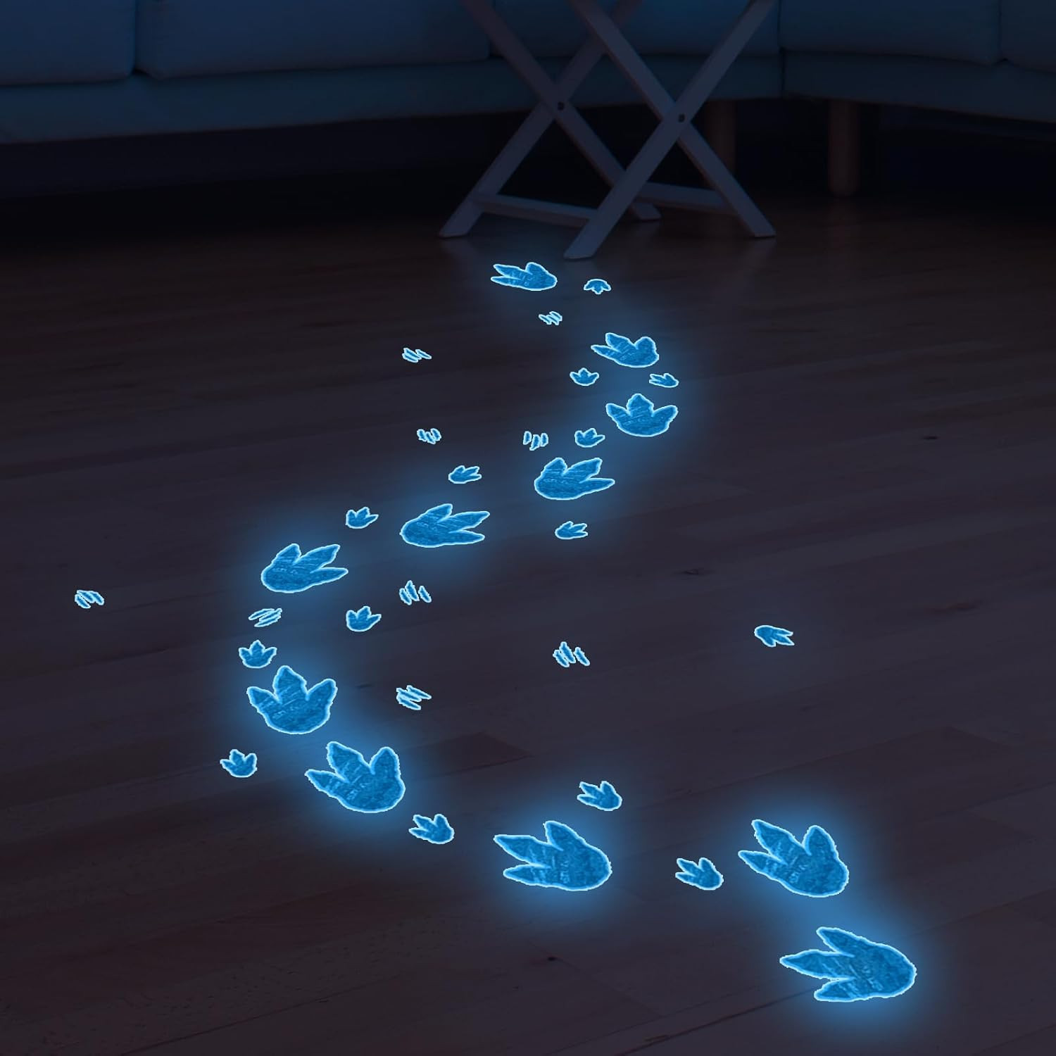 Glow in the Dark Blue Dinosaur Footprint Wall Stickers 2 Sheets
