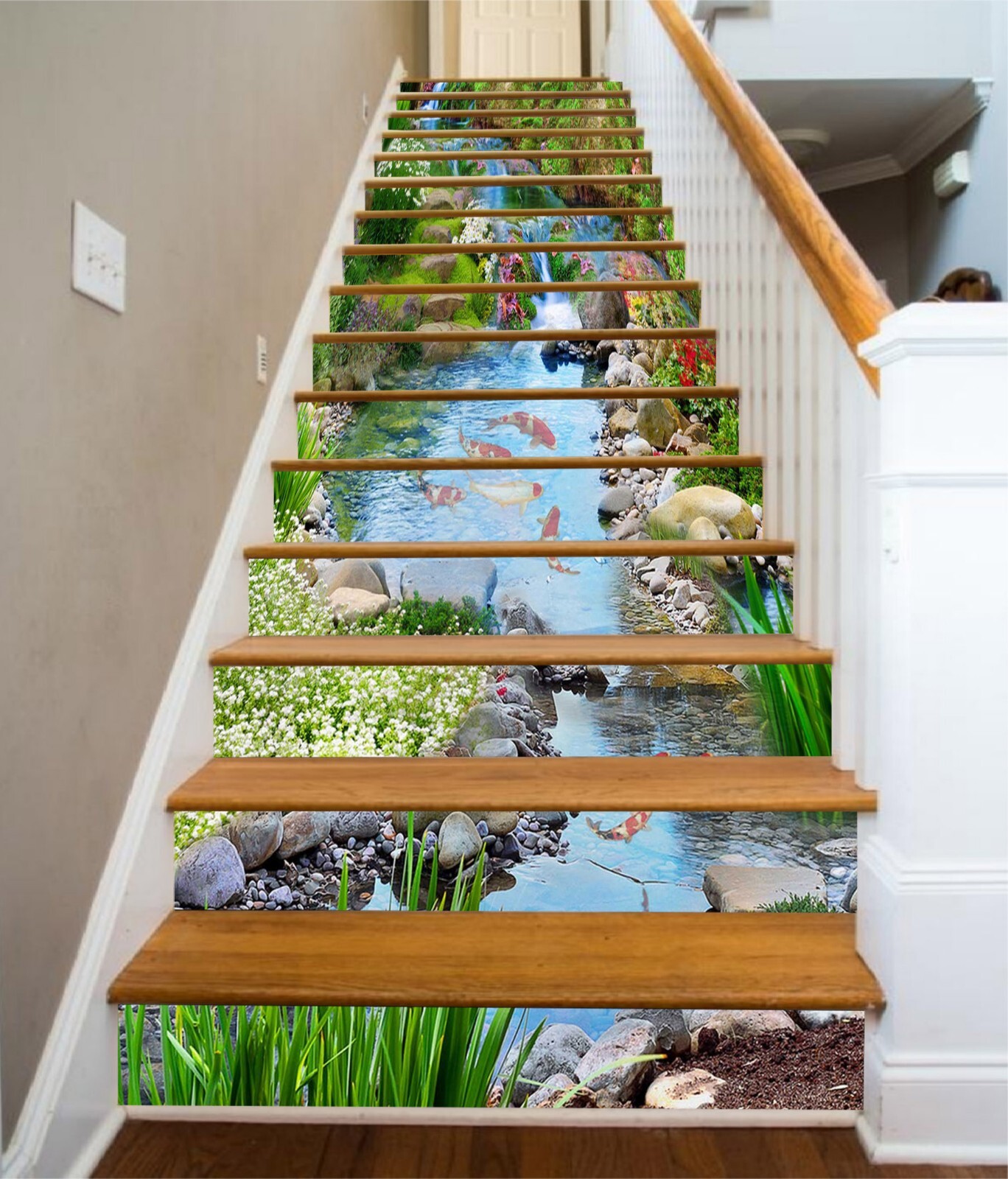 3D Creek Goldfish AZ842 Stair Risers Decoration Mural Vinyl Wallpaper Kay
