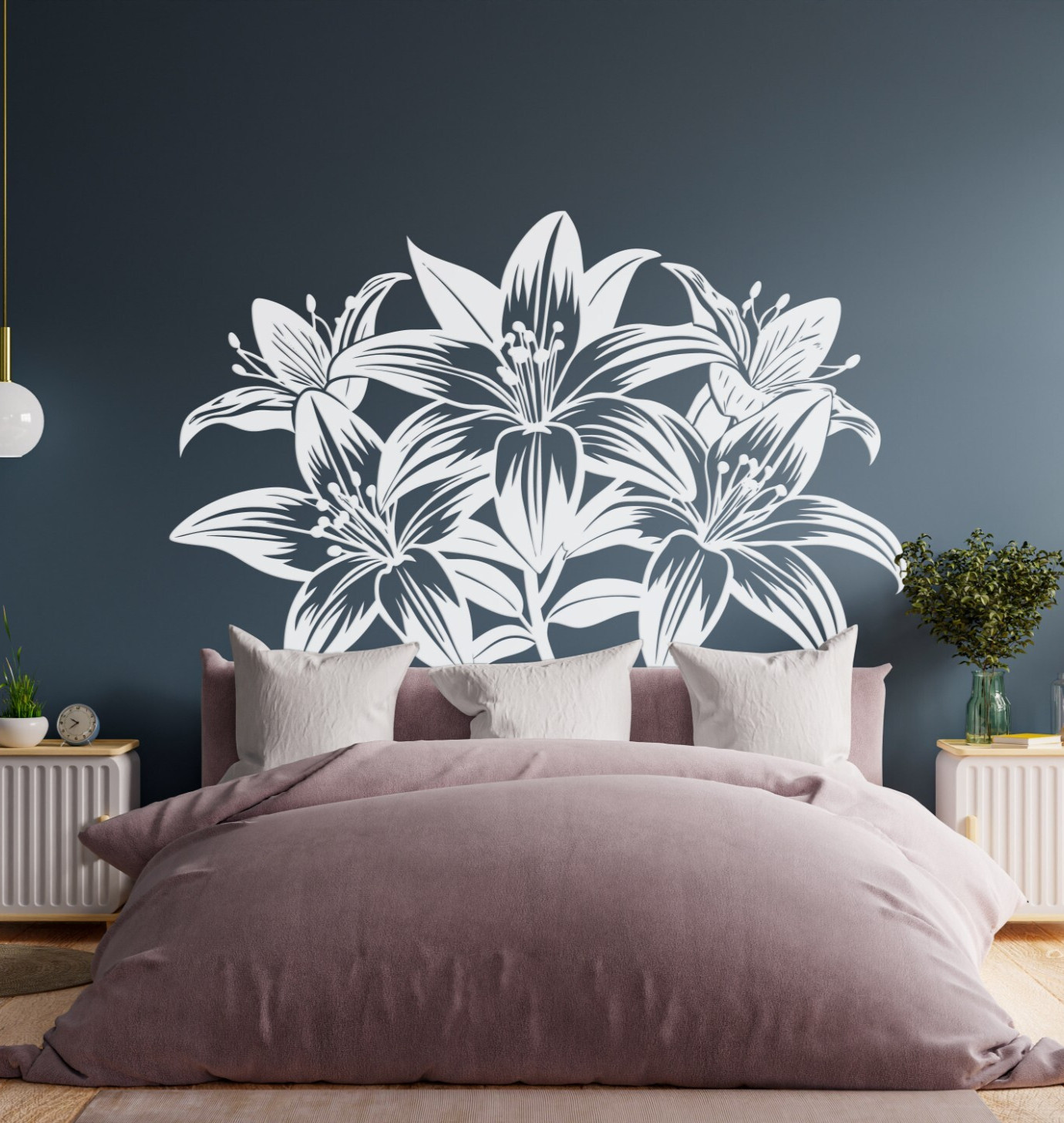 White Lilies Wall Decals – Gold Lilies Floral Wall Decal – Flowers Vinyl se246