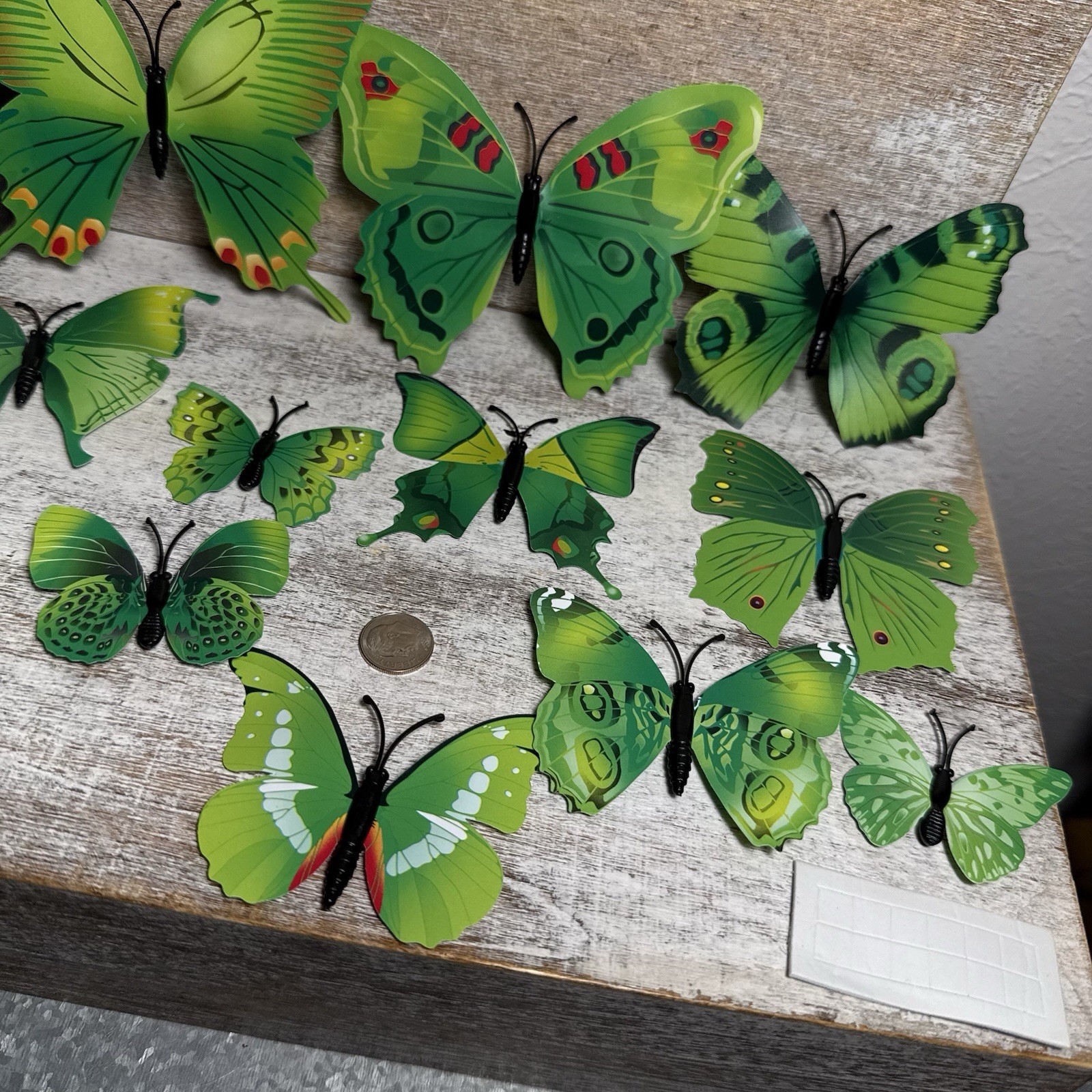 Lot of 12 3D Realistic Butterfly Wall Stickers Different Sizes, Shapes GREEN New