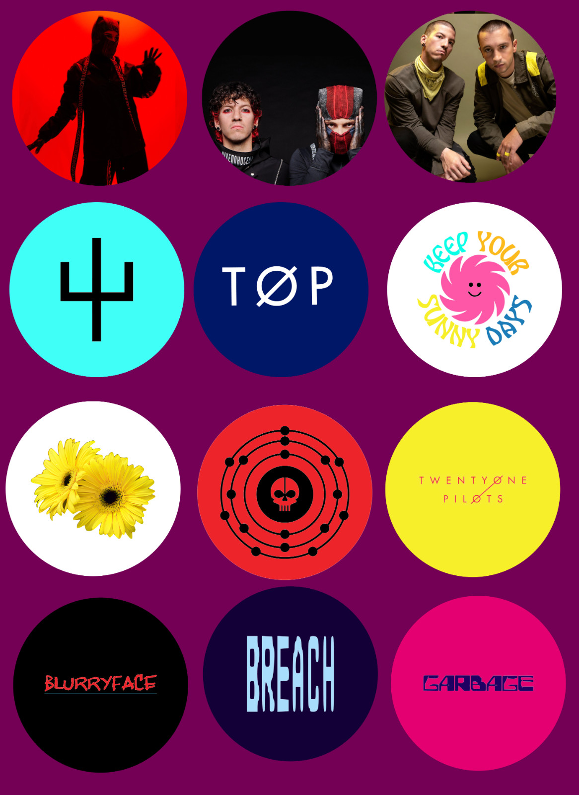 Twenty One Pilots sticker sets, Water Resistant, easy peel, 2-3", 12 Sets