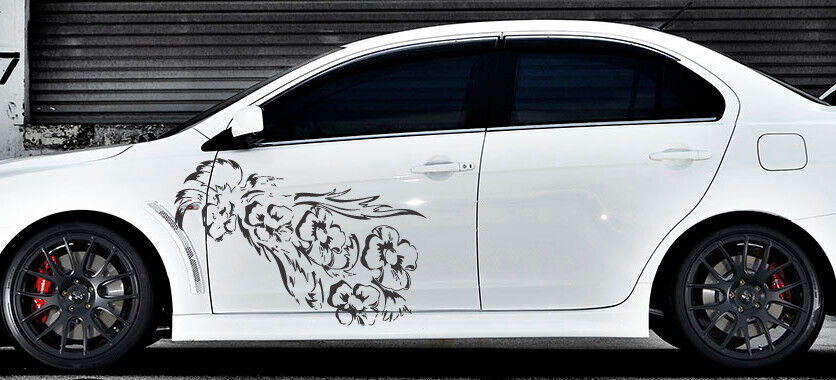 Floral Flower Car Boat Vinyl Graphics Decal Left & Right Side Sticker (z953)