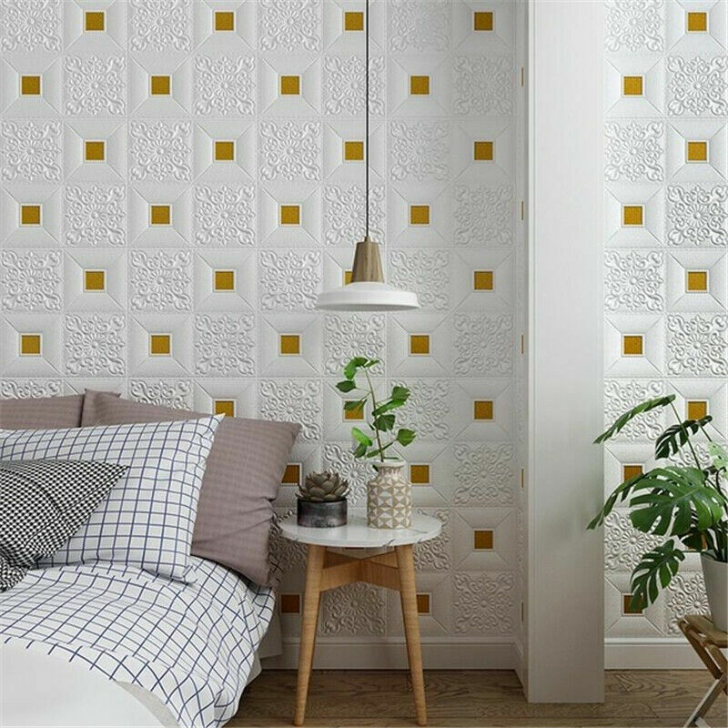 10Pcs 3D Wall Panels Self-adhesive Tile Brick Sticker Waterproof Foam Wallpaper