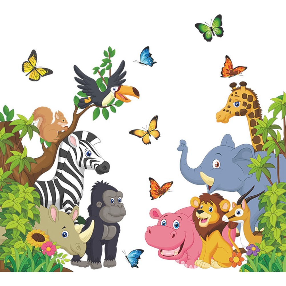 Vinyl Decal Wall Sticker Jungle Animals Living Room PVC Playroom Removable Room