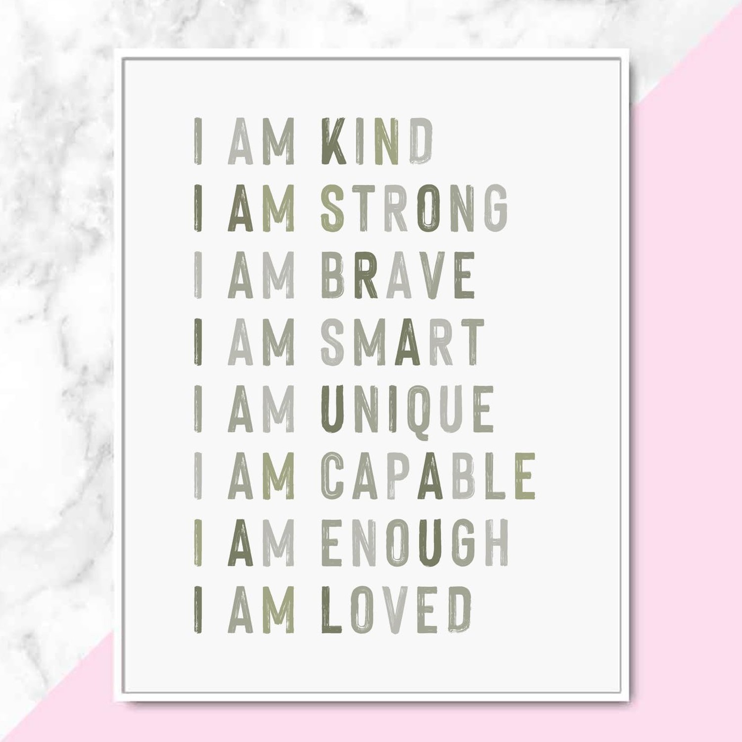 Positive Affirmations, Classroom Wall Art, Green Nursery Wall Decor Neutral, …