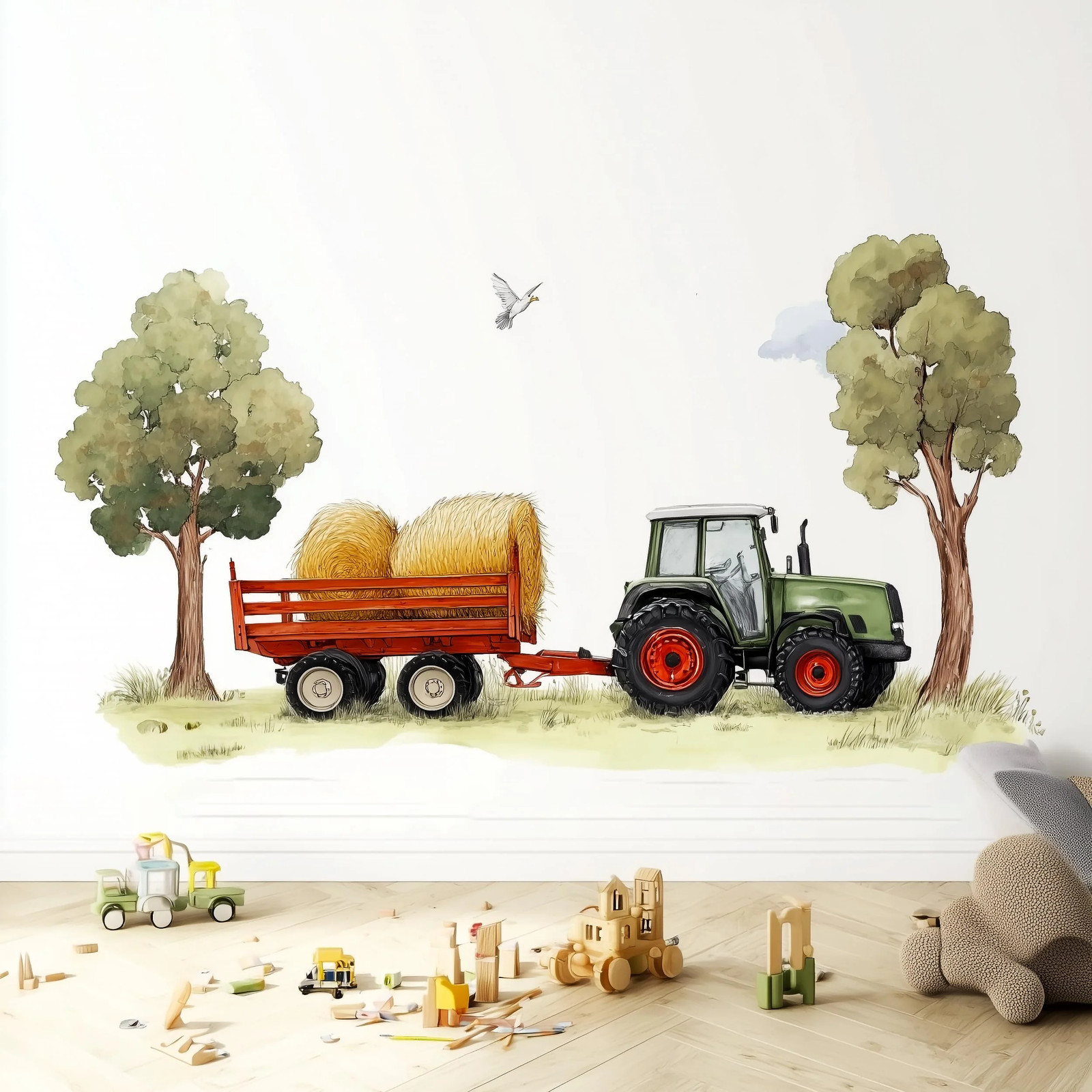 Farm Tractor Wall Decal | Hay Bales Farm Scene Wall Sticker