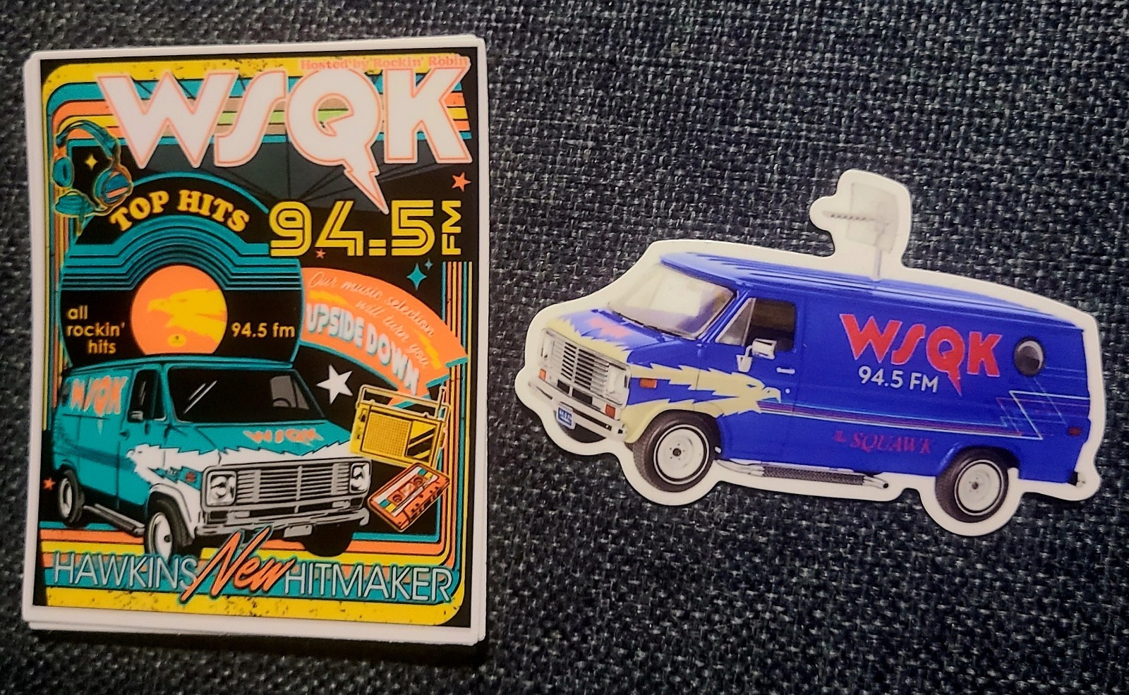 STRANGER THINGS – WSQK 94.5 – THE SQUAWK – BLUE VAN – TV 4" Decal Lot Of 2