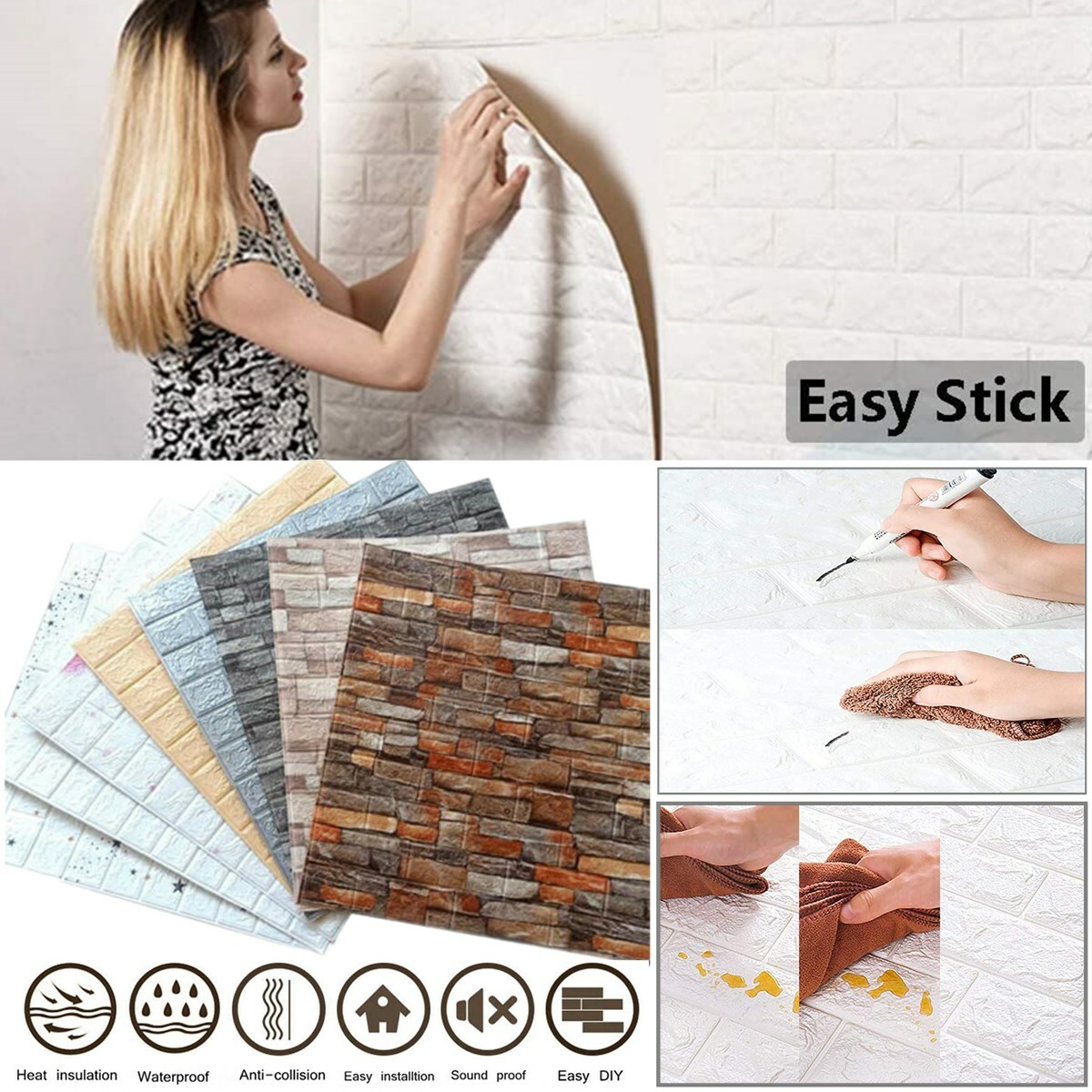 10PCS Large 3D Soft Tile Brick Wall Sticker Self-Adhesive Waterproof Foam Panel