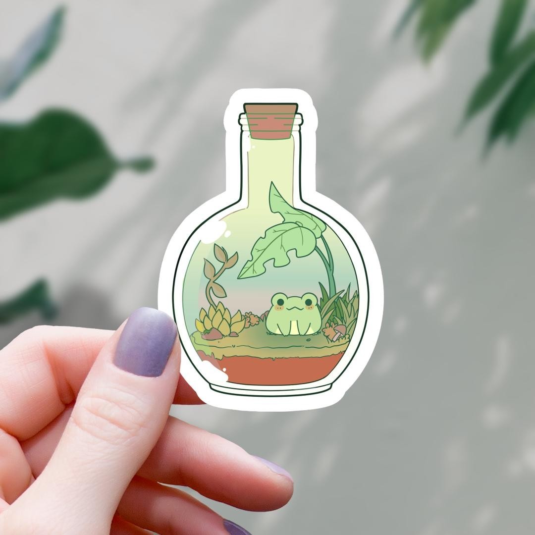 Kawaii Frog in a Bottle Sticker – 3" Waterproof Vinyl Decal