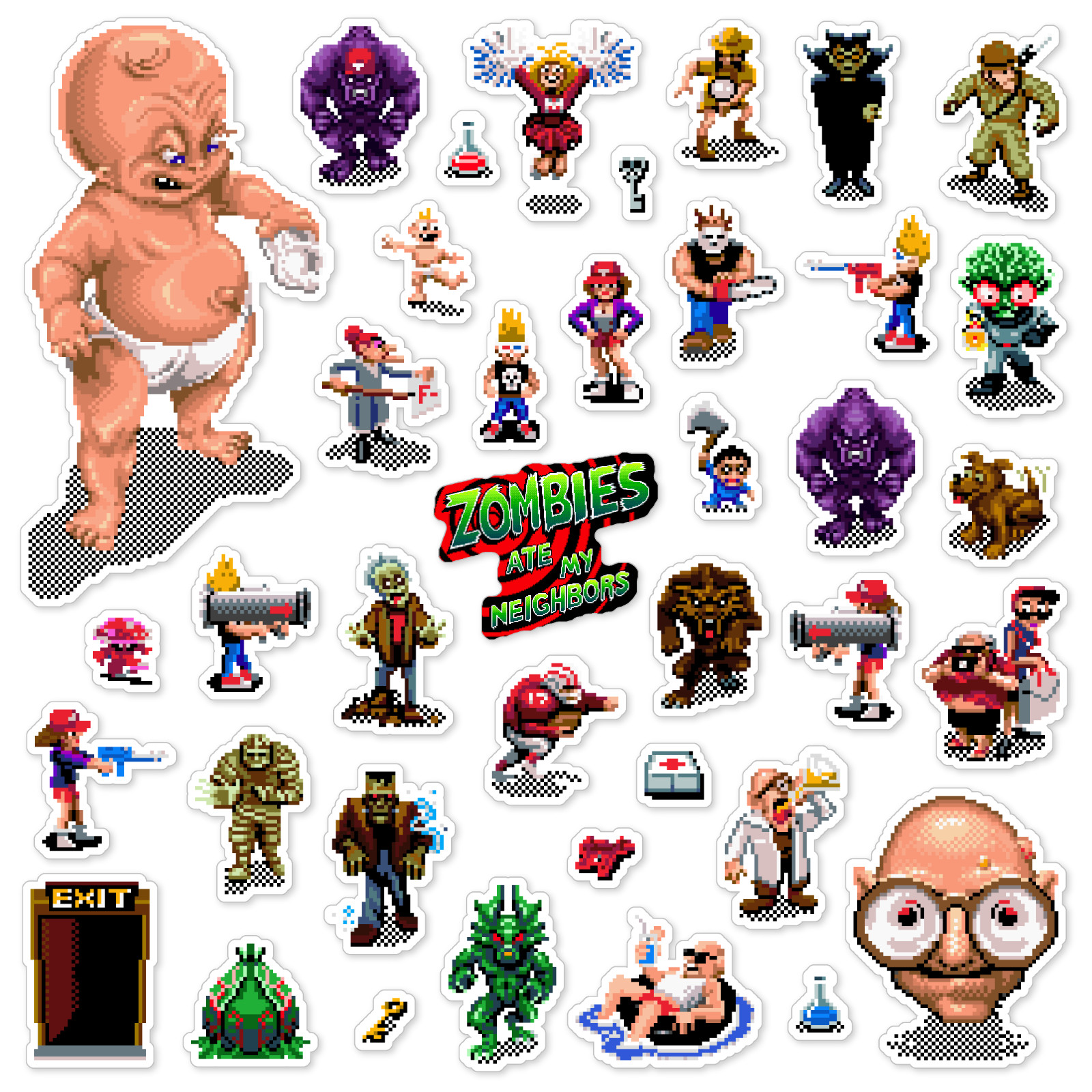 Zombies Ate My Neighbors Stickers ZAMN Nintendo SNES Pixel Art 39 Sticker Pack