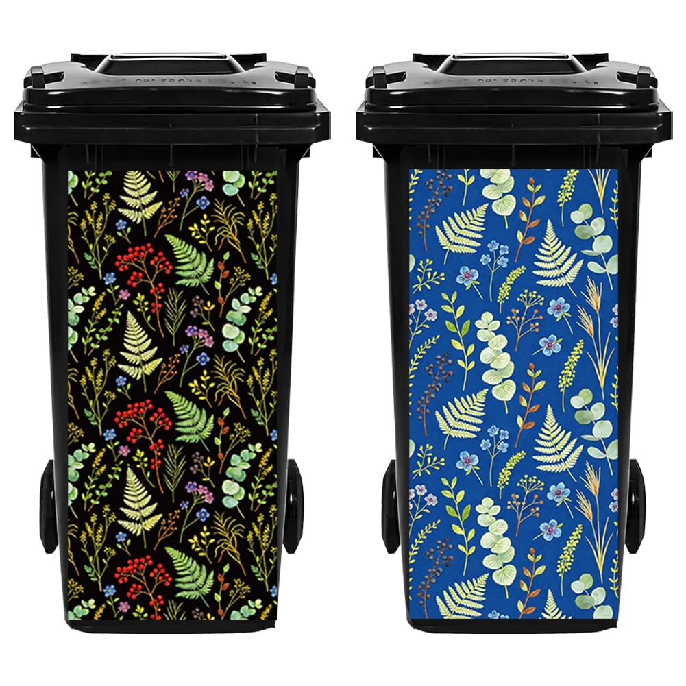 TNKBREEZE 2Pcs Wheelie Bin Stickers Plant Illustrations Garbage Can Decals Bo…