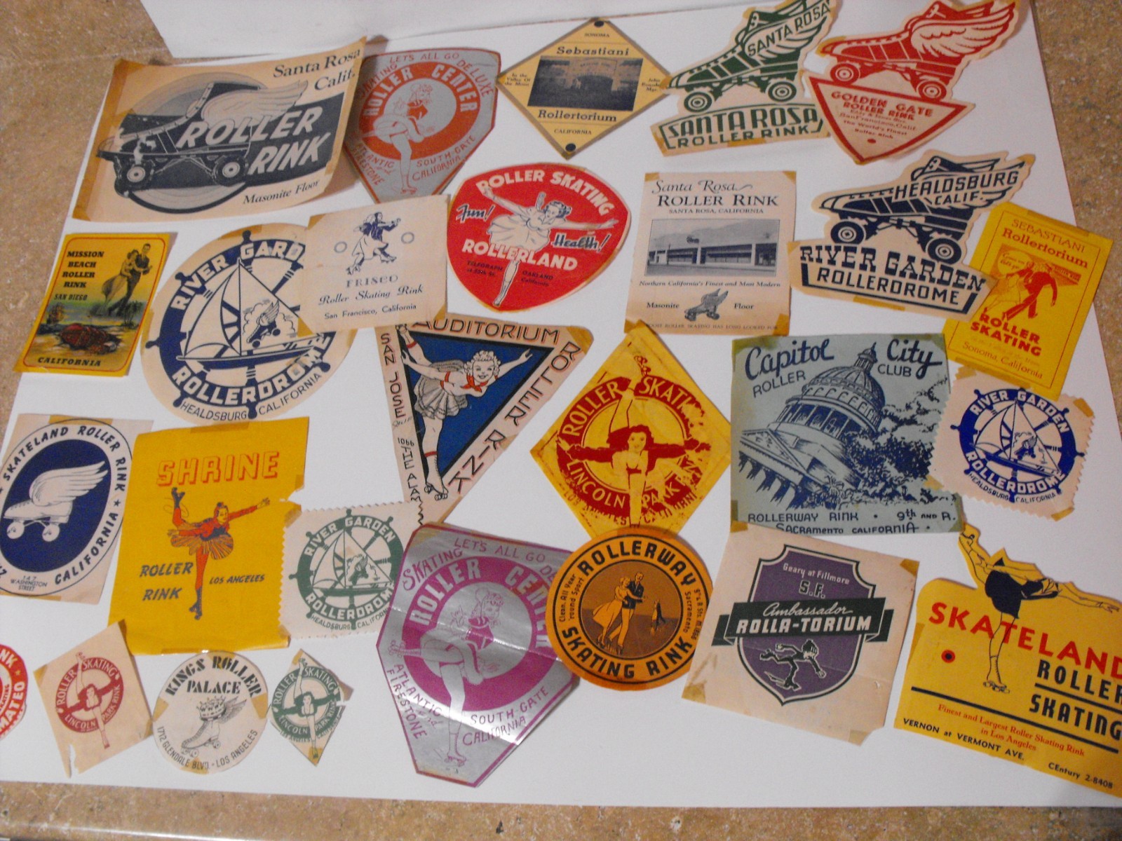Lot of 27 Vintage Original Roller Skating Rink Decal Stickers ~ California CA