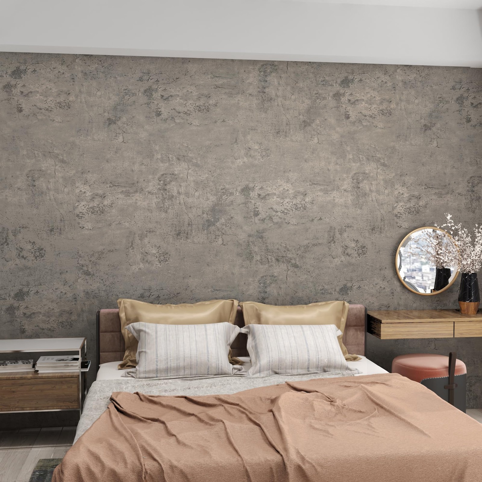 16"×118" Thick Light Brown Grey Concrete Contact Paper Waterproof Gray Concre…