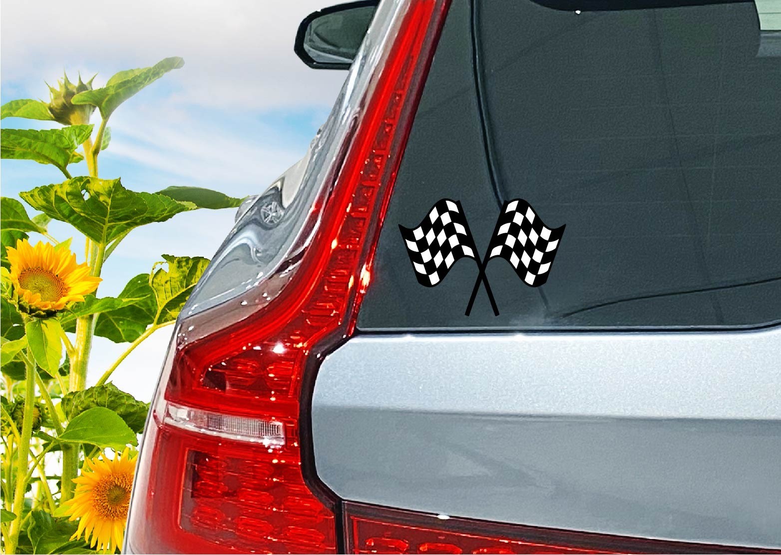 Racing Flags Finish Line Decal Sticker Printed DieCut Black White Checkered Flag