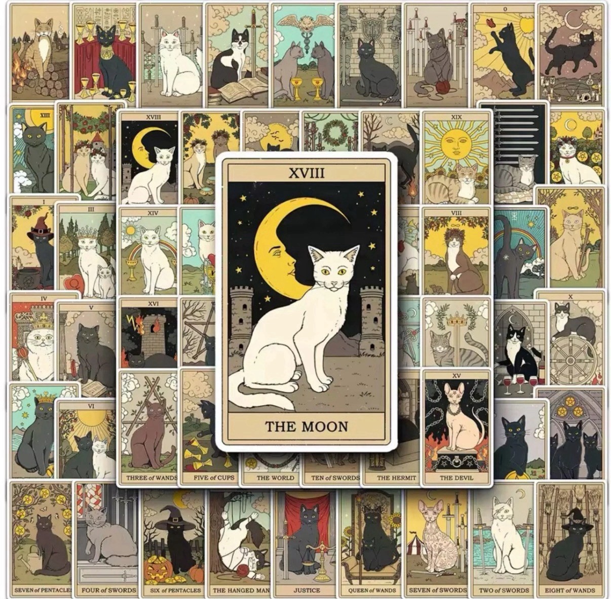Cats Rule the Earth Tarot~78 Stickers Matte Cute Cat-Themed Divination Gift Set