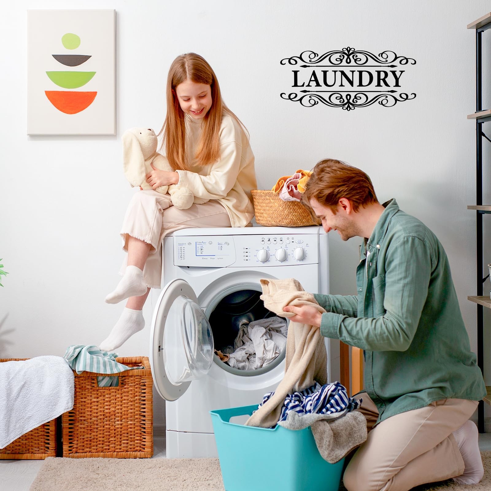3 Pcs Vinyl Wall Stickers Laundry Room Pantry Bathroom Decal, 30x15cm, White