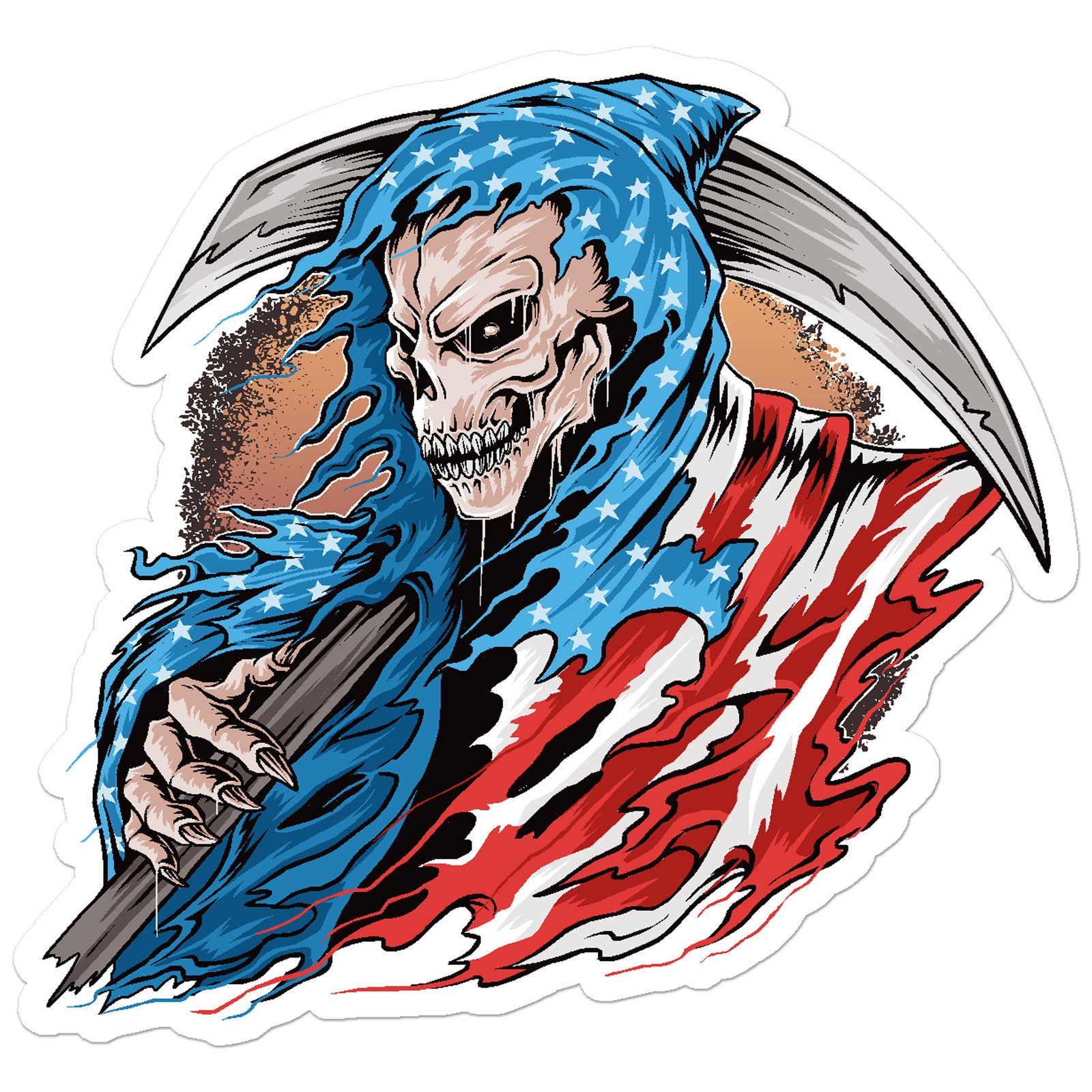USA Flag Grim Reaper – Vinyl Decal Sticker – Car Window Laptop – ebn7910