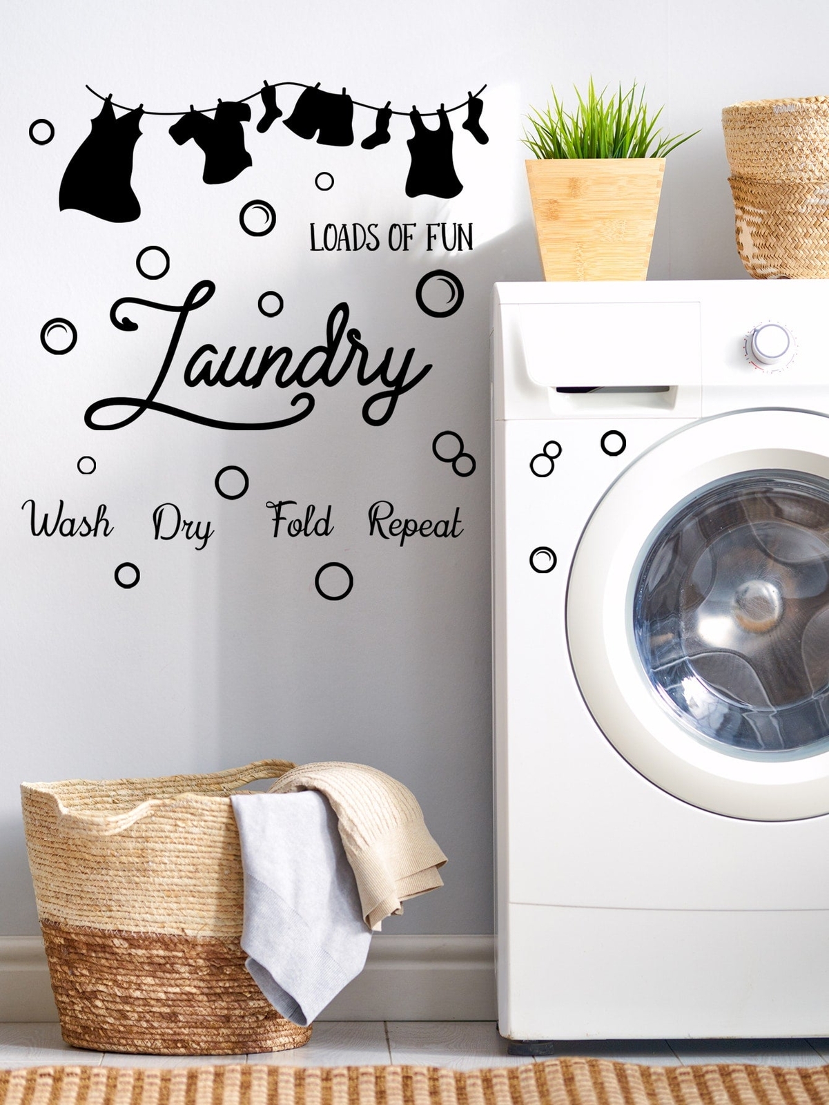 1pc Laundry Room Wall Sticker Wall Art Decor Wall Decals Removable DIY
