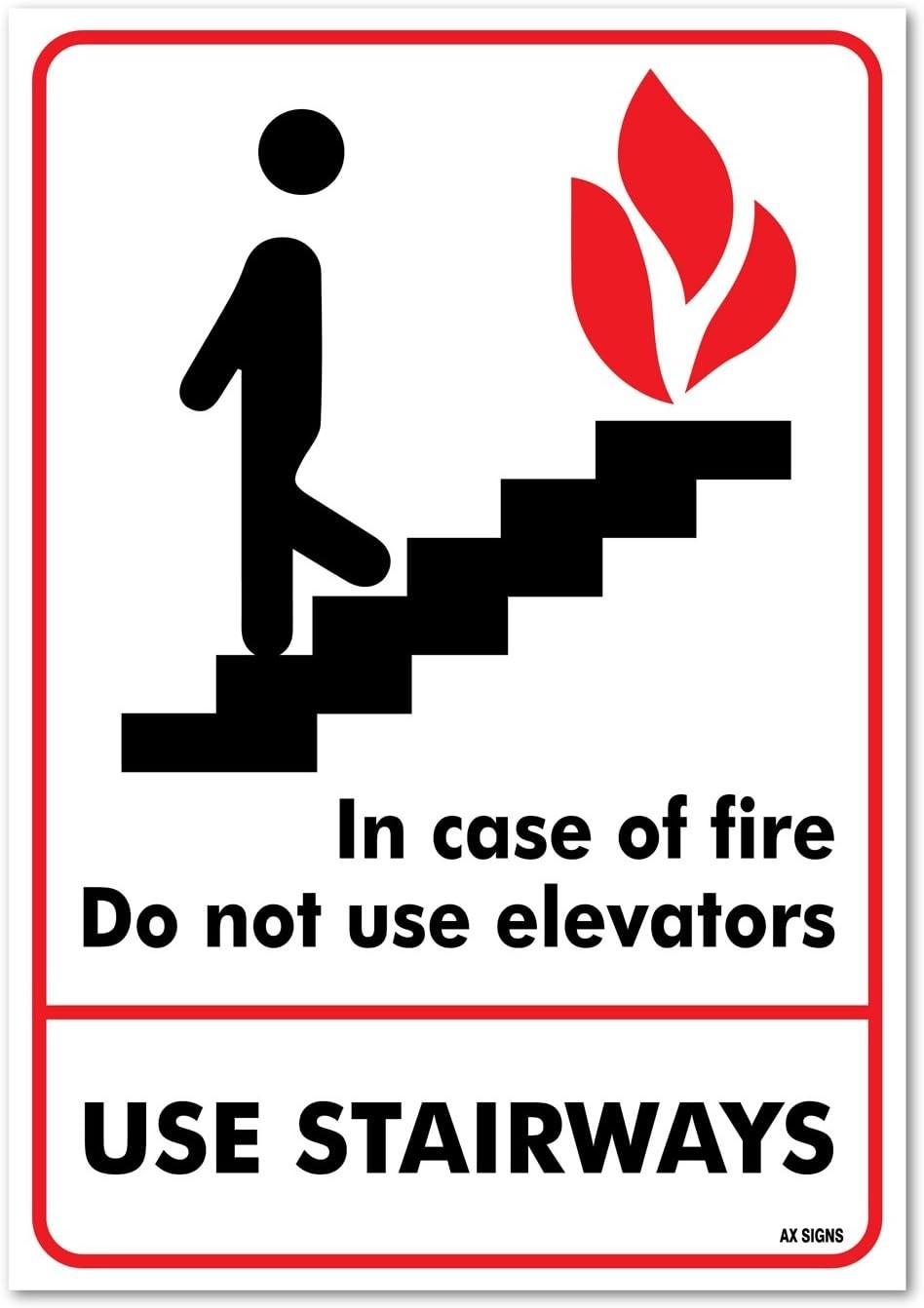 (2 Pack) In Case Of Fire Do Not Use Elevators Sticker Use Stairway 7 x 10 Inches