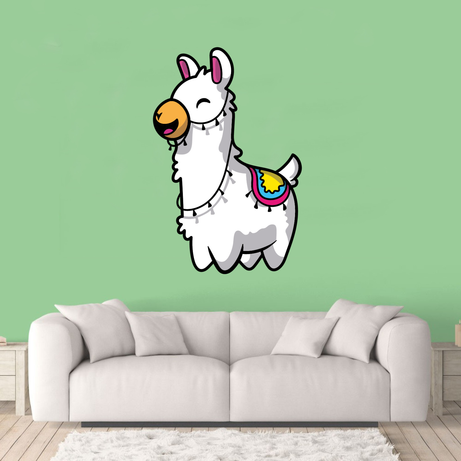 Vinyl Multicolored Alpaca Illustration Decor Design Adhesive Home Art Wall Decal