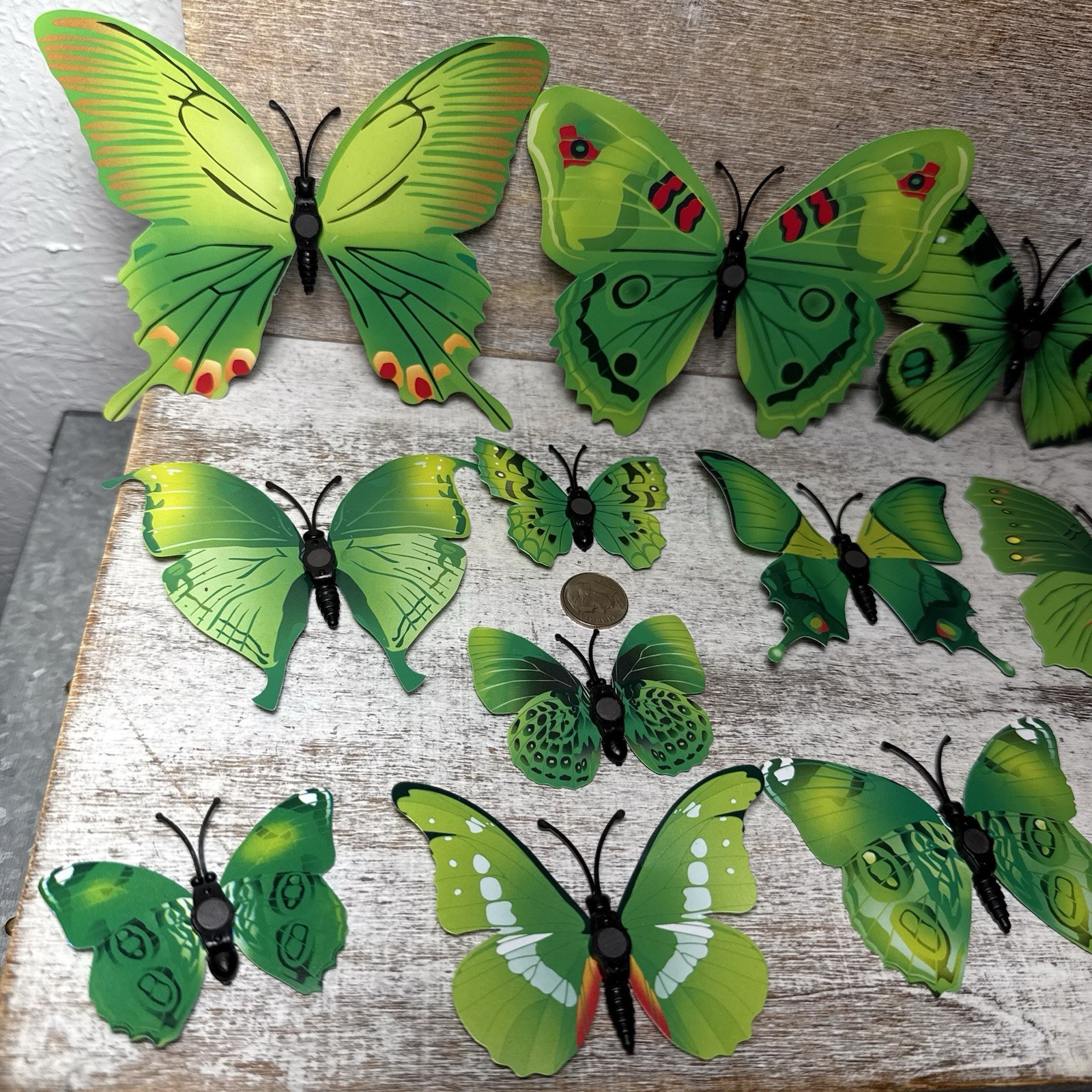 Lot of 12 3D Realistic Butterfly Wall Stickers Different Sizes, Shapes GREEN New