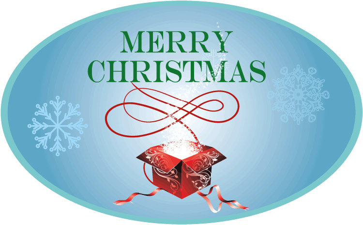Merry Christmas Blue And Green Pattern Oval Car Bumper Sticker Decal
