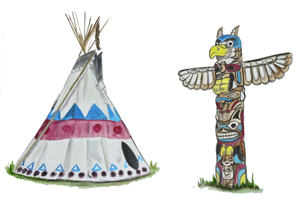 Decal Vinyl Sticker Tee Pee And Totem Pole – Printed Vinyl Decal Made in USA