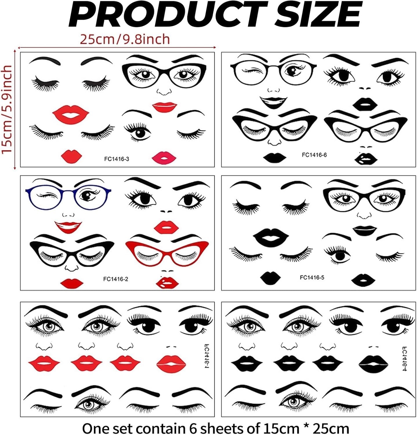 Face Stickers for Crafts 6 Sheets Funny DIY Lip Mouth Eyes Eyebrows Decals X3