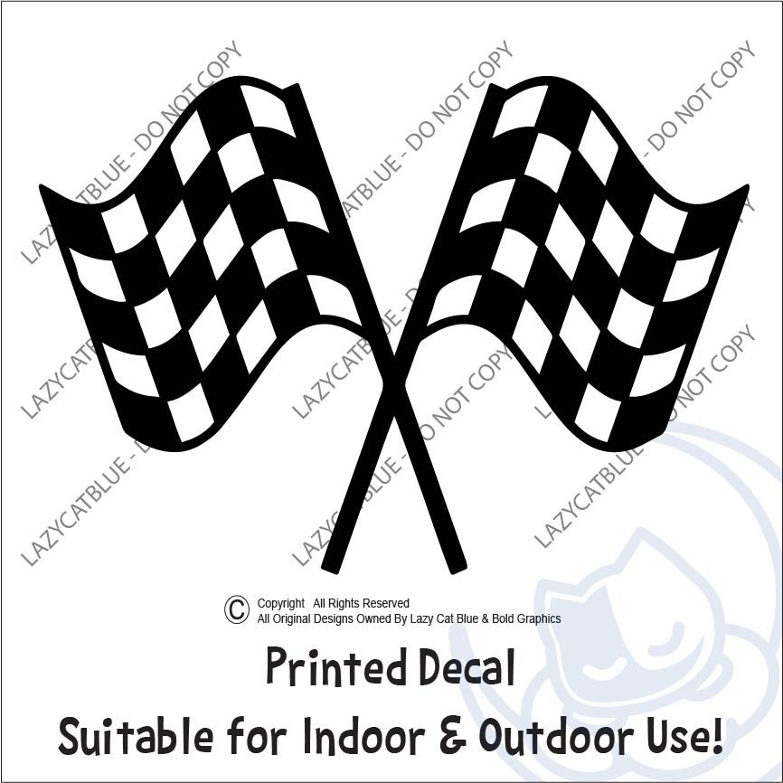 Racing Flags Finish Line Decal Sticker Printed DieCut Black White Checkered Flag