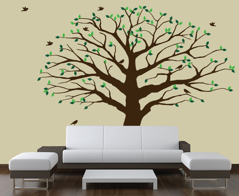 Large Wall Family Tree Decal Photo Branches Nursery with Falling Leaves Birds