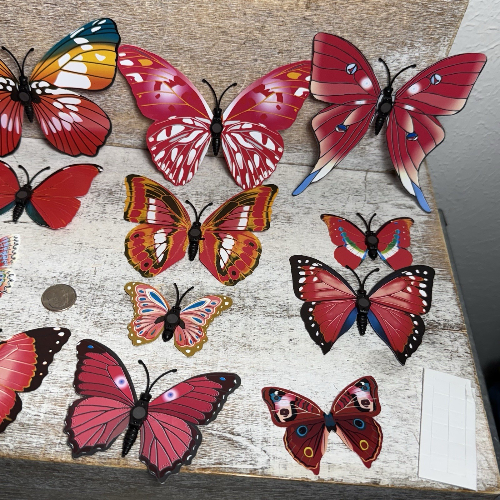 Lot of 12 3D Realistic Butterfly Wall Stickers Different Sizes, Shapes RED New