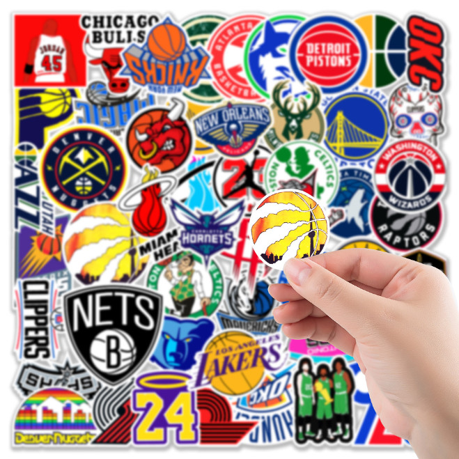 50 Pcs Stickers NBA 30 Teams LOGO Basketball Luggage Car Laptop Skateboard Vinyl