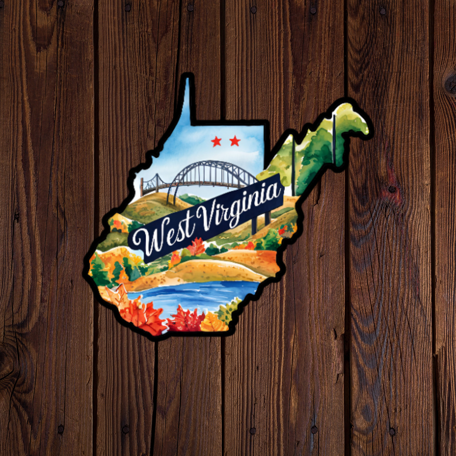 West Virginia Sticker Vinyl Decal State Shape Bridge River Fall Scenic Travel
