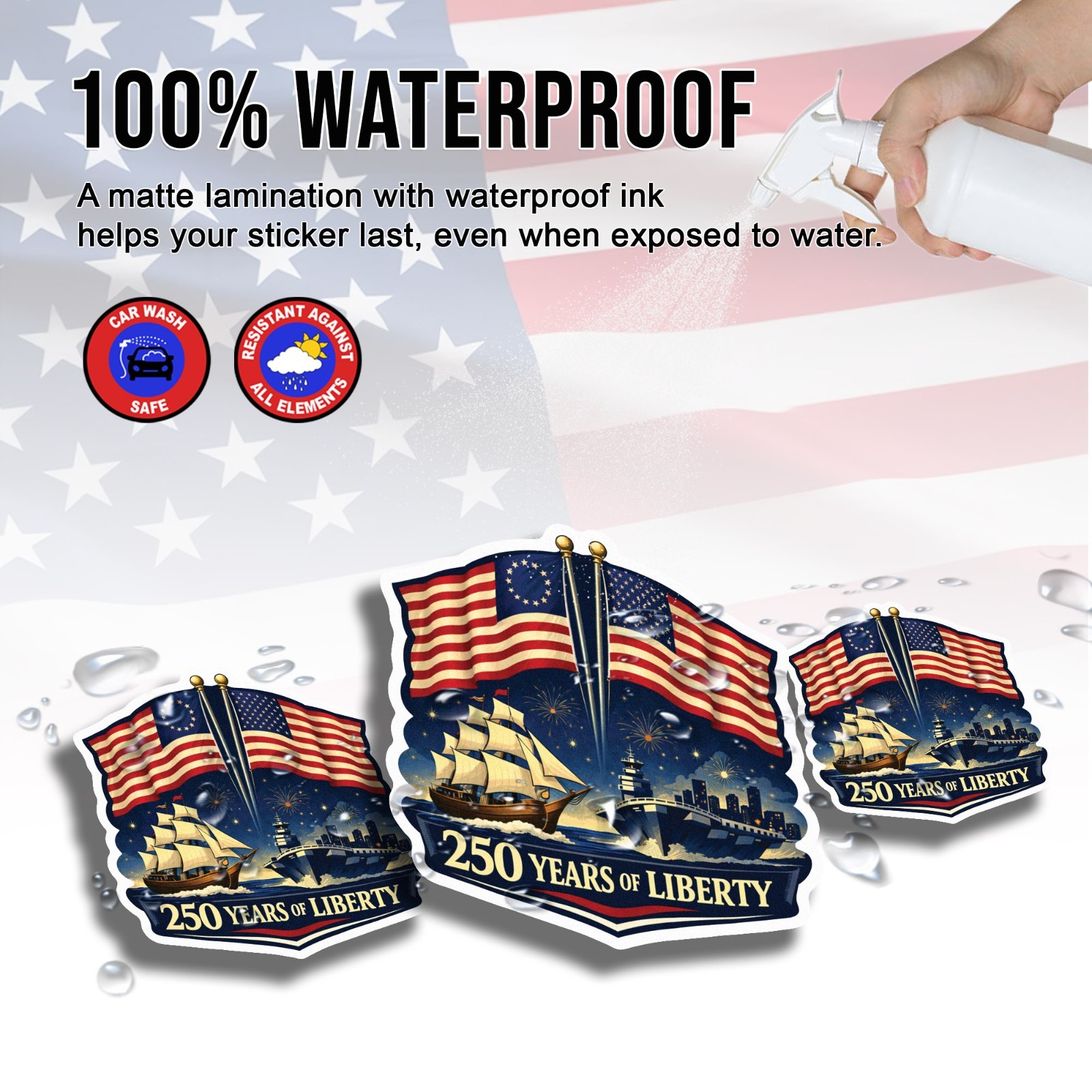 250th Anniversary of USA Decal 250 Years Of Liberty Patriotic Flag Decal Size 5"