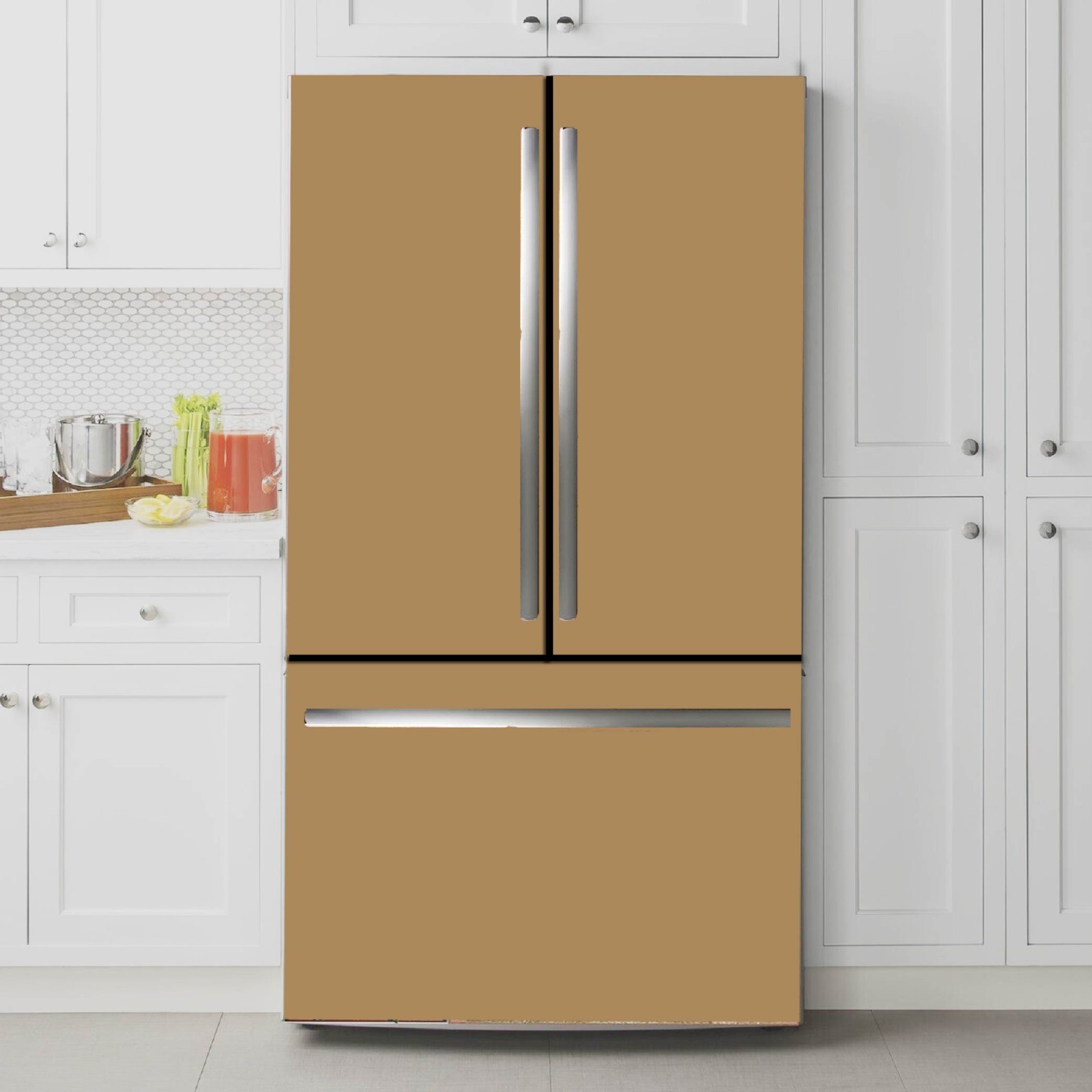 Light Brown Color Minimalist Fridge Wrap Waterproof Vinyl Refrigerator Cover