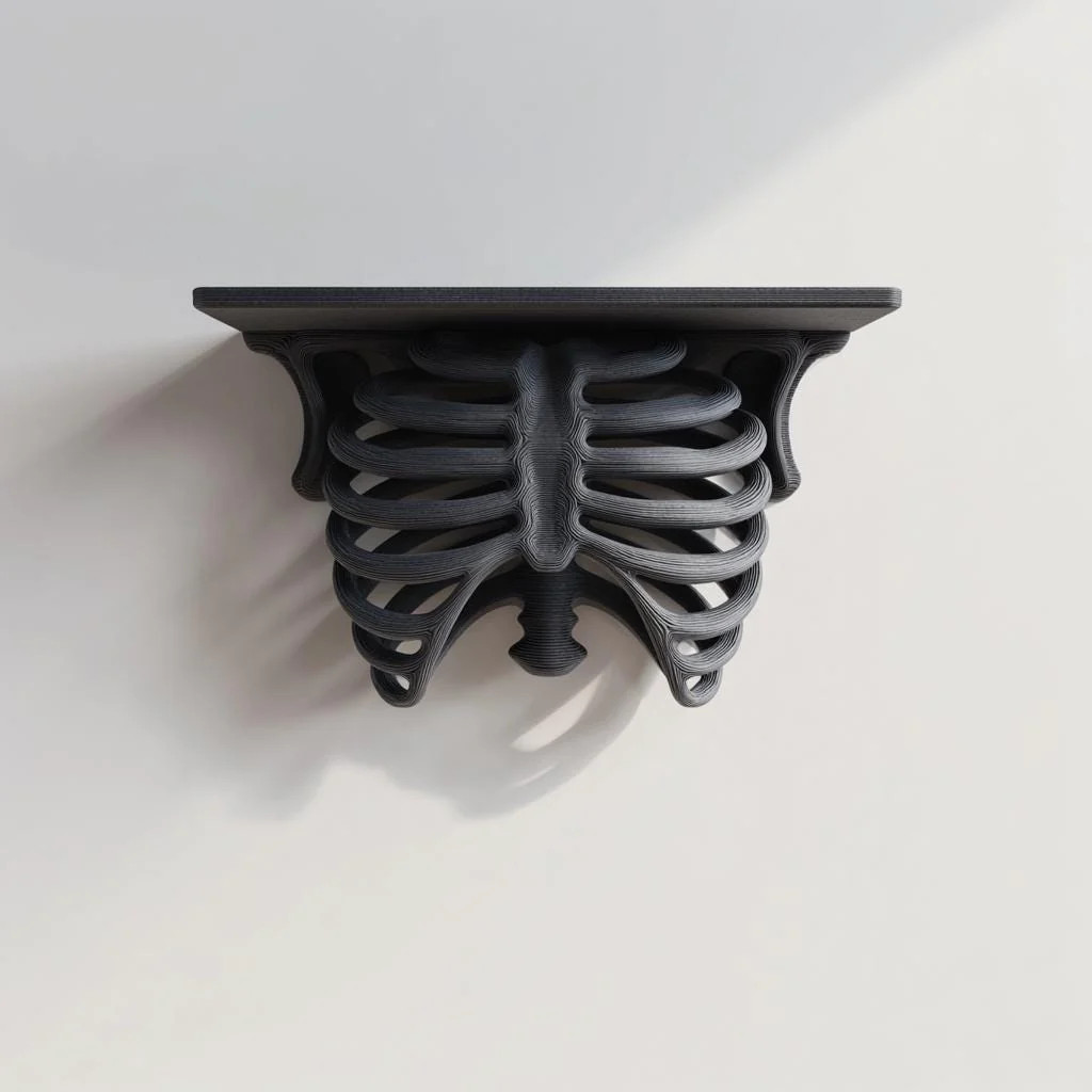 3D Printed Ribcage Wall Shelf | Gothic Spine Console Ledge | Dark Anatomical