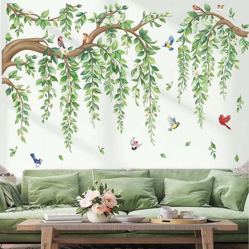 Wall Decals Floral Birds Green Leaf Kids Room Self-Adhesive PVC Stickers New