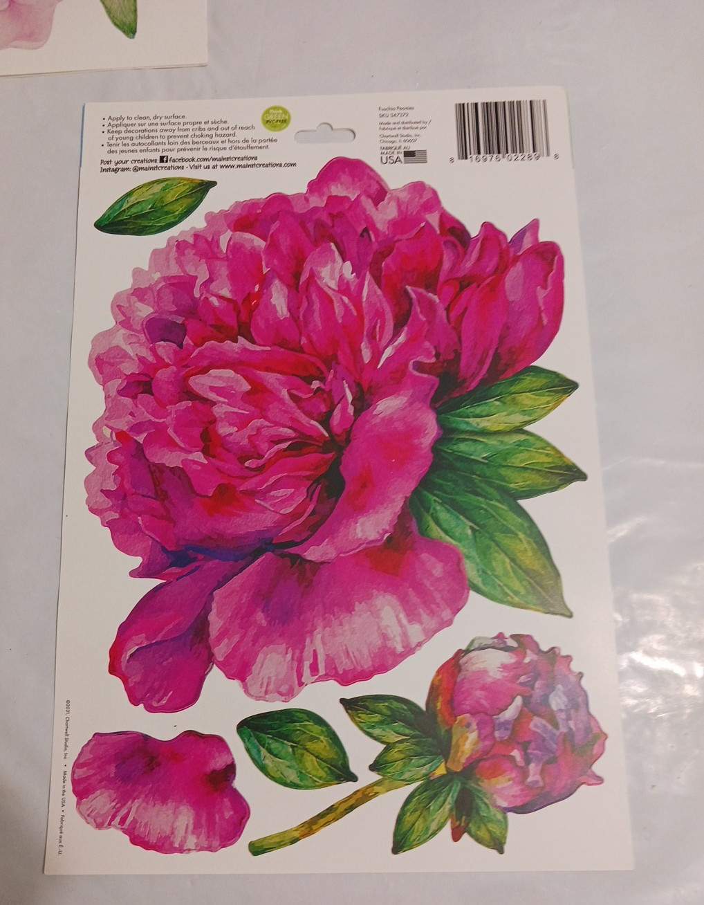 Wall Decal stickers Jumbo 10" Flowers. Rose + Pink. 6 sets Peel and stick floral