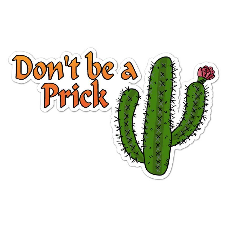 Don't Be A Prick Cactus, Vinyl Decal Sticker, Indoor Outdoor, 3 Sizes, #8234