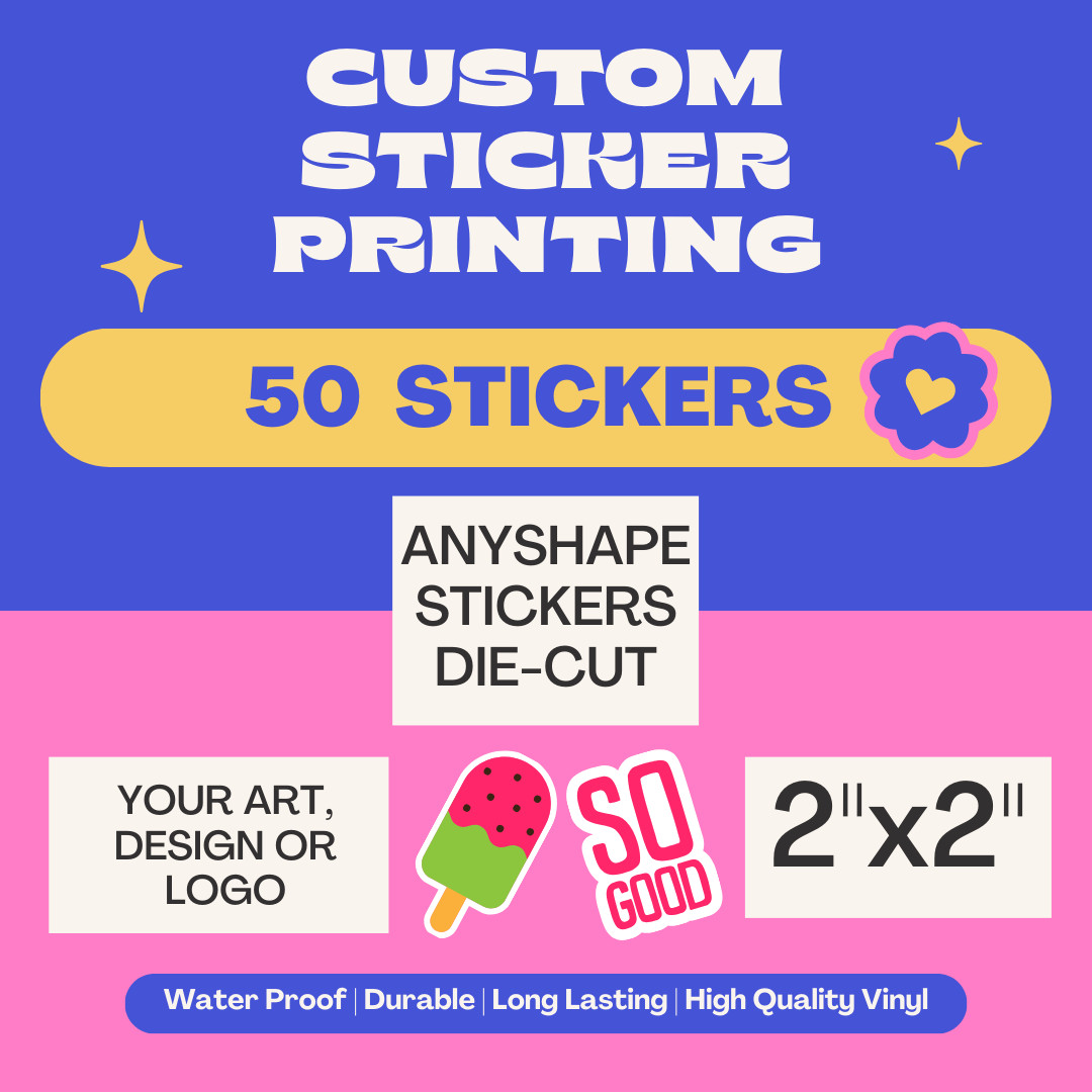 50 2×2 Custom Printed Full Color Outdoor Vinyl Car Bumper Sticker Decal Die Cut