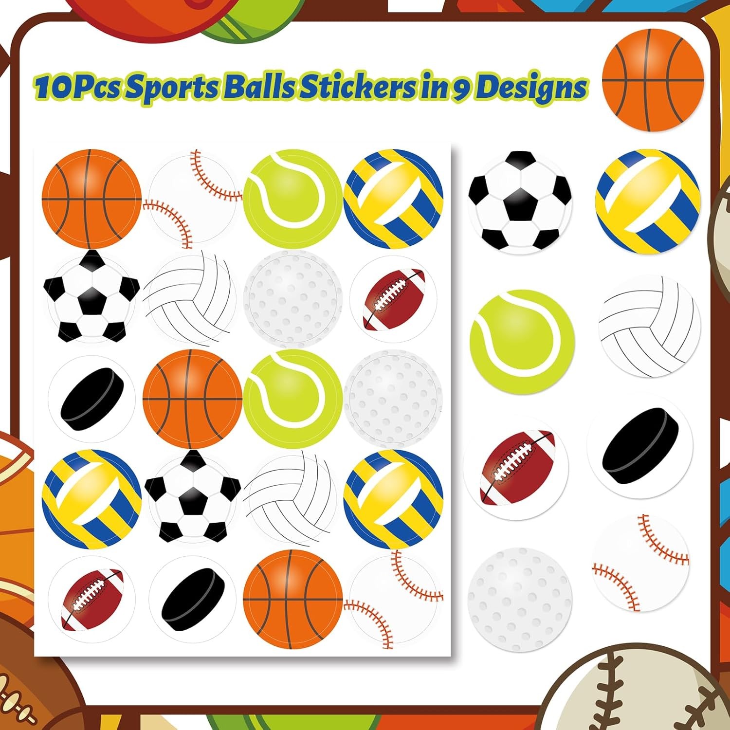Sports Stickers for Kids Soccer Basketball Tennis Baseball Sticker Multicolor