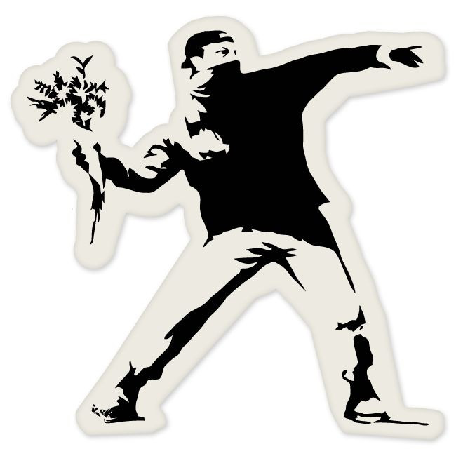 Banksy Graffiti flower thrower car bumper sticker 4" x 4"