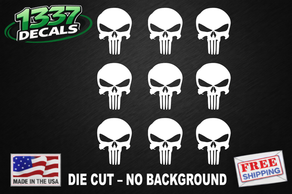 (9) The Punisher Skull Vinyl Decals Phone Helmet Gun Mag 1" 2" 3" Stickers