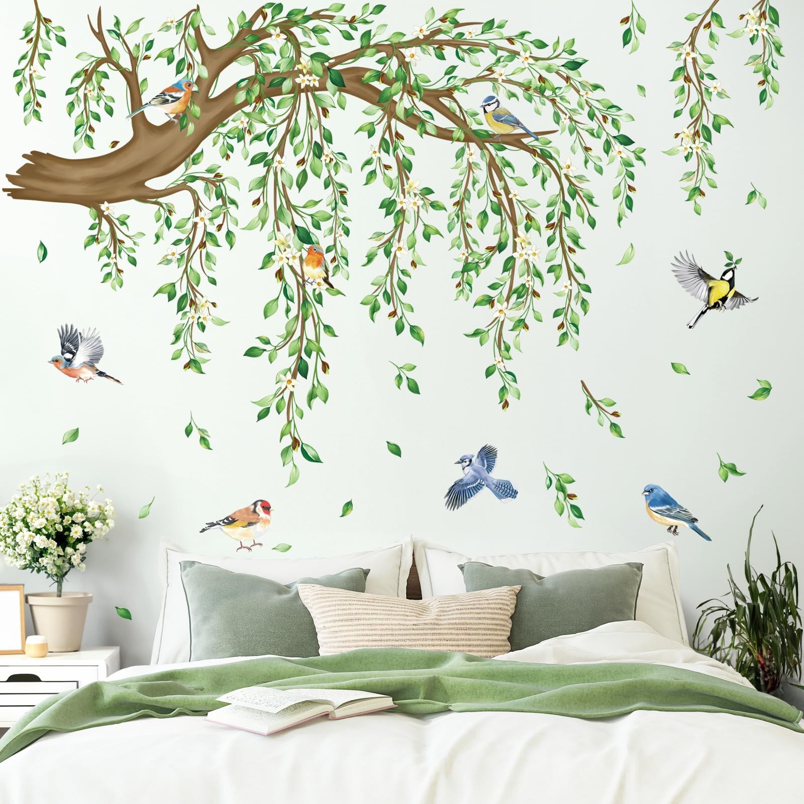 Decalmile Tree Branch Wall Decal Green Vinyl Hanging Vine