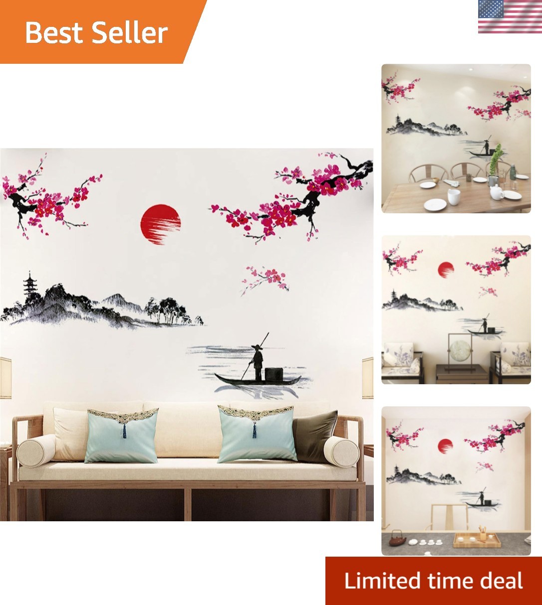 Artistic Red Cherry Blossom Decals – Waterproof & Removable for Living Spaces