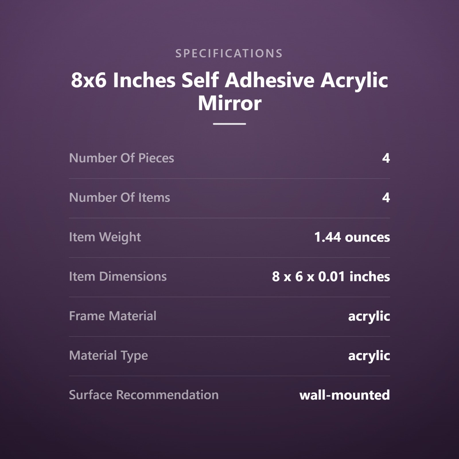 8×6 Inches Self Adhesive Acrylic Mirror Tiles 0.2mm Waterproof Flexible Mirro…