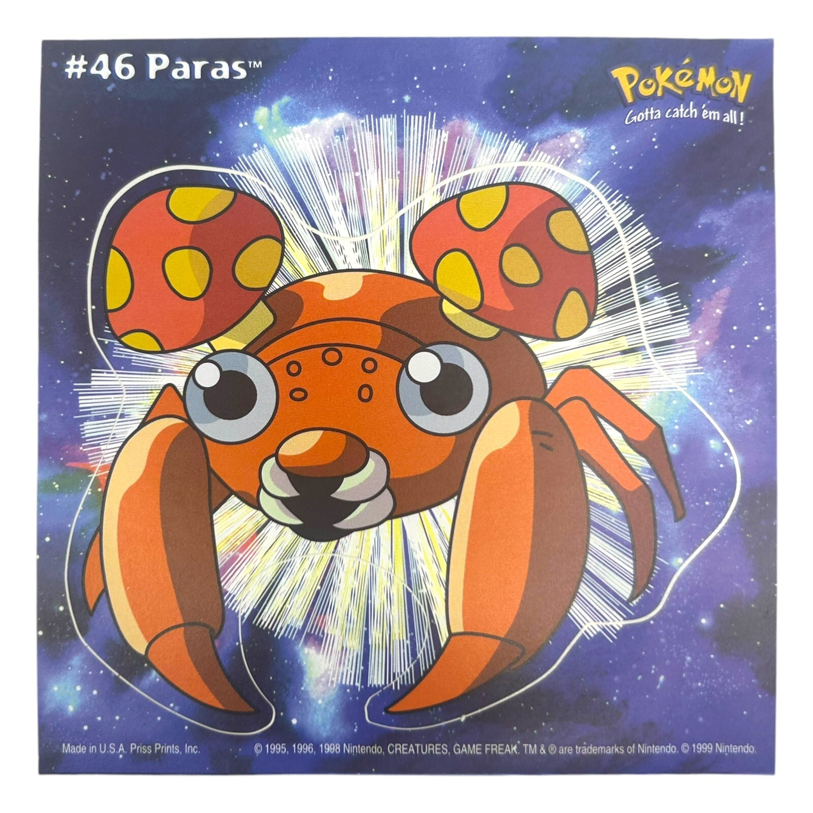 Pokemon Collect ’em Stick-Ups Paras #46 Large 4” Sticker Priss Prints